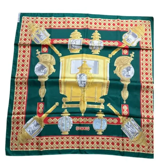 Hermes Feux De Route Vintage 90cm Green Red Silk Scarf Carre - Picture 5 of 9